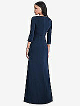 Rear View Thumbnail - Midnight Navy 3/4 Sleeve V-Back Draped Wrap Maxi Dress - Yara