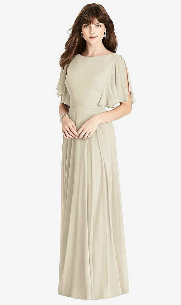 Back View - Champagne Split Sleeve Backless Maxi Dress - Lila