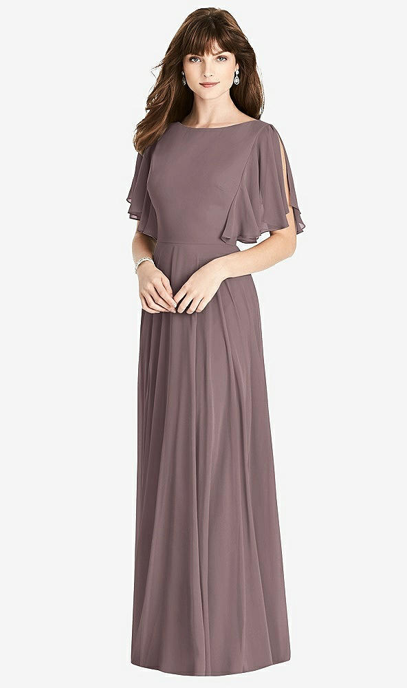 Back View - French Truffle Split Sleeve Backless Maxi Dress - Lila