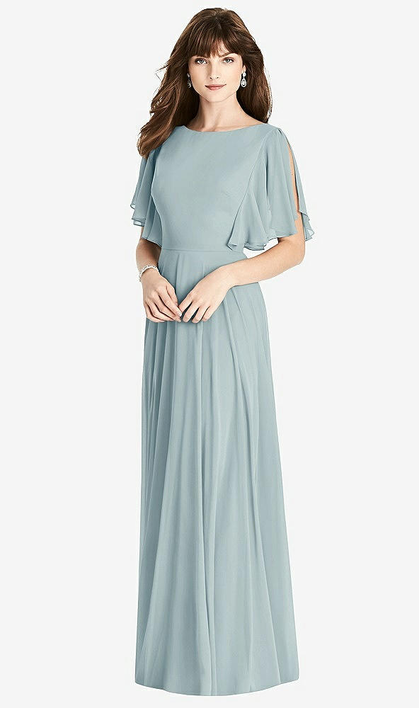 Back View - Morning Sky Split Sleeve Backless Maxi Dress - Lila