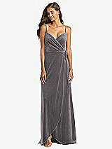 Front View Thumbnail - Caviar Gray Velvet Wrap Maxi Dress with Pockets