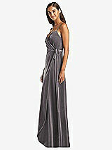 Side View Thumbnail - Caviar Gray Velvet Wrap Maxi Dress with Pockets