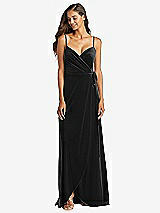 Front View Thumbnail - Black Velvet Wrap Maxi Dress with Pockets