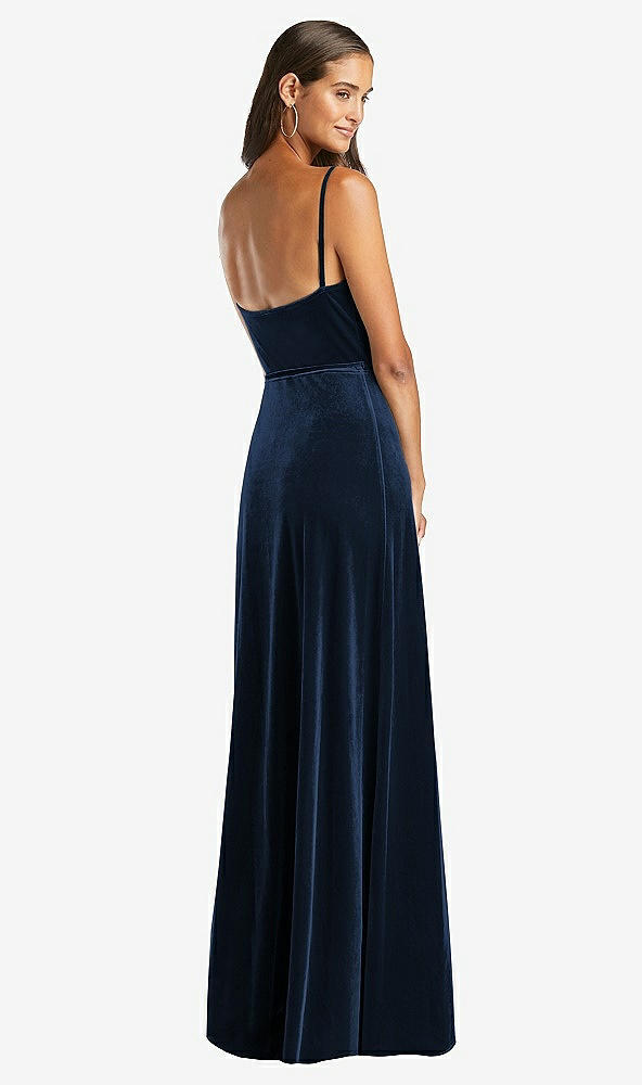 Back View - Midnight Navy Velvet Wrap Maxi Dress with Pockets