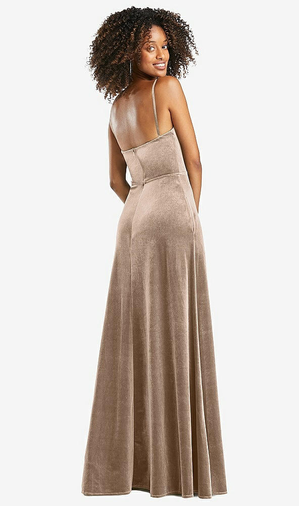 Back View - Topaz Cowl-Neck Velvet Maxi Dress with Pockets