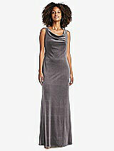 Front View Thumbnail - Caviar Gray Cowl-Neck Velvet Maxi Tank Dress - Priya