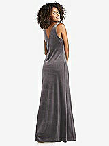 Rear View Thumbnail - Caviar Gray Cowl-Neck Velvet Maxi Tank Dress - Priya