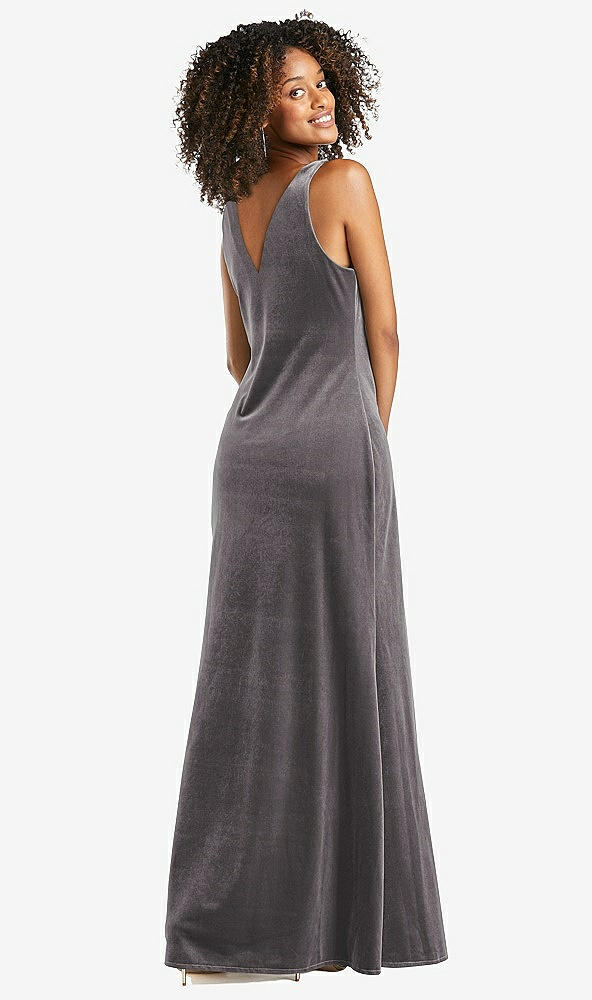 Back View - Caviar Gray Cowl-Neck Velvet Maxi Tank Dress - Priya