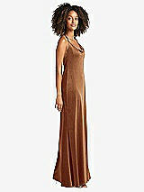 Side View Thumbnail - Golden Almond Cowl-Neck Convertible Velvet Maxi Slip Dress - Sloan