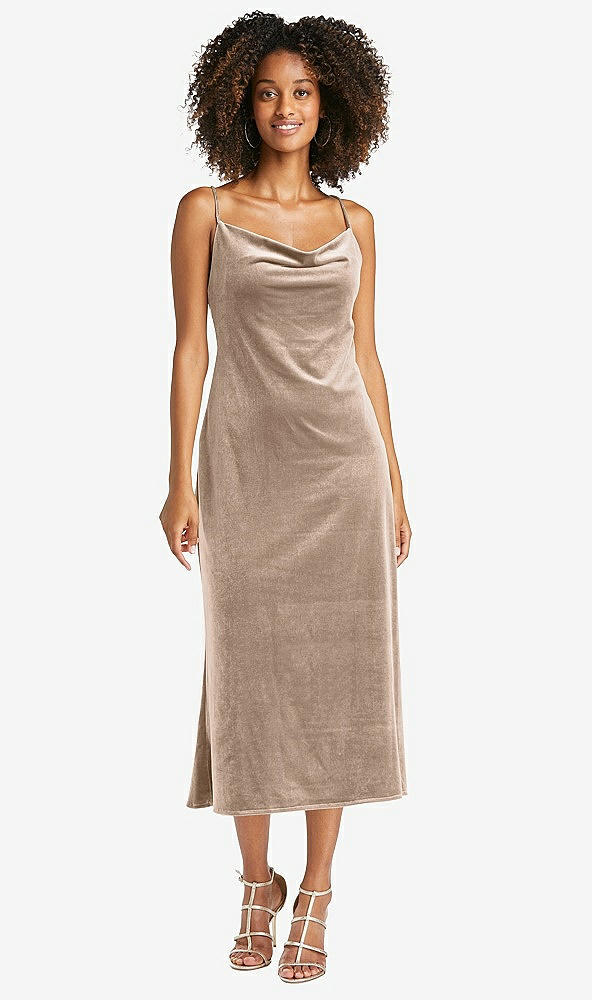 Front View - Topaz Cowl-Neck Convertible Velvet Midi Slip Dress - Isa