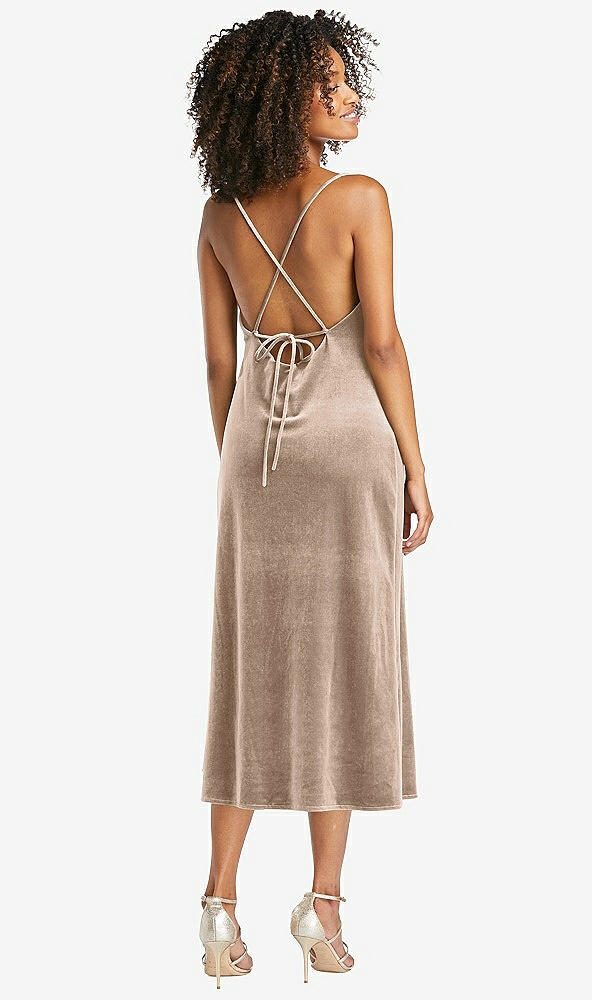 Back View - Topaz Cowl-Neck Convertible Velvet Midi Slip Dress - Isa