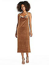 Alt View 1 Thumbnail - Golden Almond Cowl-Neck Convertible Velvet Midi Slip Dress - Isa