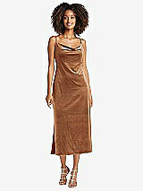 Front View Thumbnail - Golden Almond Cowl-Neck Convertible Velvet Midi Slip Dress - Isa