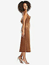 Side View Thumbnail - Golden Almond Cowl-Neck Convertible Velvet Midi Slip Dress - Isa