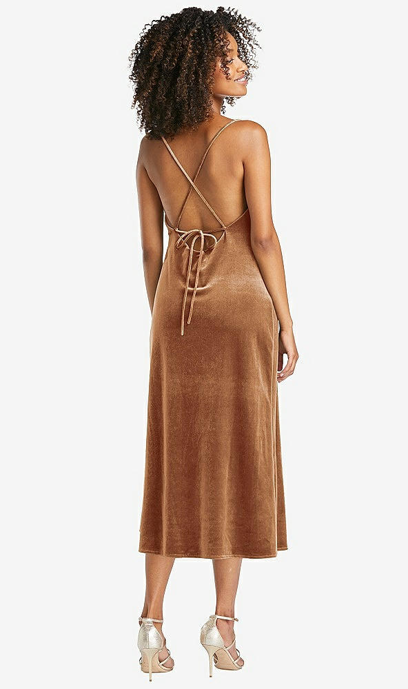 Back View - Golden Almond Cowl-Neck Convertible Velvet Midi Slip Dress - Isa