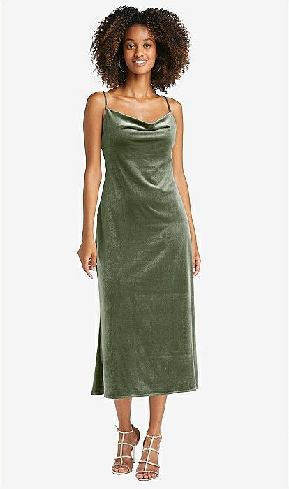 Cowl-neck Convertible Velvet Midi Slip Bridesmaid Dress - Isa In Sage | The  Dessy Group