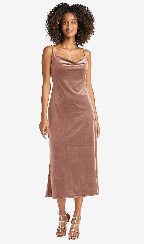 Front View - Tawny Rose Cowl-Neck Convertible Velvet Midi Slip Dress - Isa