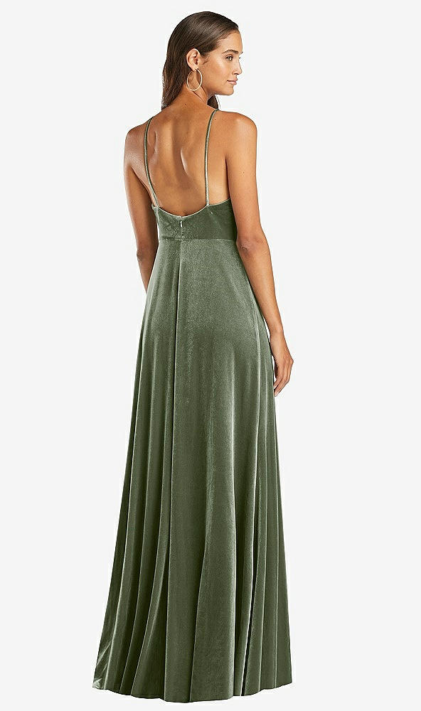 Back View - Sage Velvet Halter Maxi Dress with Front Slit - Harper