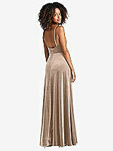 Rear View Thumbnail - Topaz Square Neck Velvet Maxi Dress with Front Slit - Drew