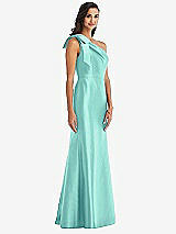 Alt View 2 Thumbnail - Coastal Bow One-Shoulder Satin Trumpet Gown