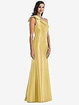 Alt View 2 Thumbnail - Maize Bow One-Shoulder Satin Trumpet Gown