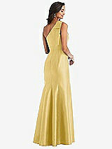 Alt View 3 Thumbnail - Maize Bow One-Shoulder Satin Trumpet Gown