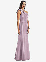 Alt View 2 Thumbnail - Suede Rose Bow One-Shoulder Satin Trumpet Gown