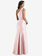 Alt View 3 Thumbnail - Ballet Pink Bow One-Shoulder Satin Trumpet Gown