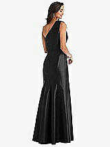 Alt View 3 Thumbnail - Black Bow One-Shoulder Satin Trumpet Gown