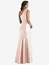 Alt View 2 Thumbnail - Blush Bow One-Shoulder Satin Trumpet Gown