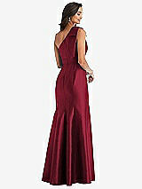 Alt View 3 Thumbnail - Burgundy Bow One-Shoulder Satin Trumpet Gown