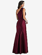 Alt View 3 Thumbnail - Cabernet Bow One-Shoulder Satin Trumpet Gown