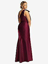 Rear View Thumbnail - Cabernet Bow One-Shoulder Satin Trumpet Gown