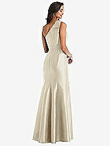 Alt View 3 Thumbnail - Champagne Bow One-Shoulder Satin Trumpet Gown