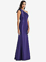 Alt View 2 Thumbnail - Grape Bow One-Shoulder Satin Trumpet Gown