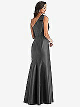 Alt View 3 Thumbnail - Pewter Bow One-Shoulder Satin Trumpet Gown