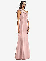 Alt View 2 Thumbnail - Rose - PANTONE Rose Quartz Bow One-Shoulder Satin Trumpet Gown