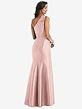 Alt View 3 Thumbnail - Rose - PANTONE Rose Quartz Bow One-Shoulder Satin Trumpet Gown