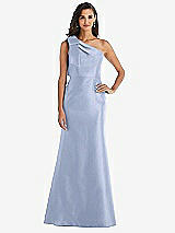 Alt View 1 Thumbnail - Sky Blue Bow One-Shoulder Satin Trumpet Gown