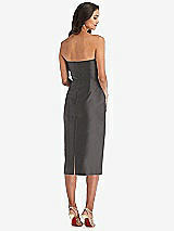 Rear View Thumbnail - Caviar Gray Strapless Bow-Waist Pleated Satin Pencil Dress with Pockets