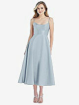 Front View Thumbnail - Mist Spaghetti Strap Full Skirt Satin Midi Dress