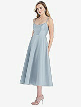 Side View Thumbnail - Mist Spaghetti Strap Full Skirt Satin Midi Dress