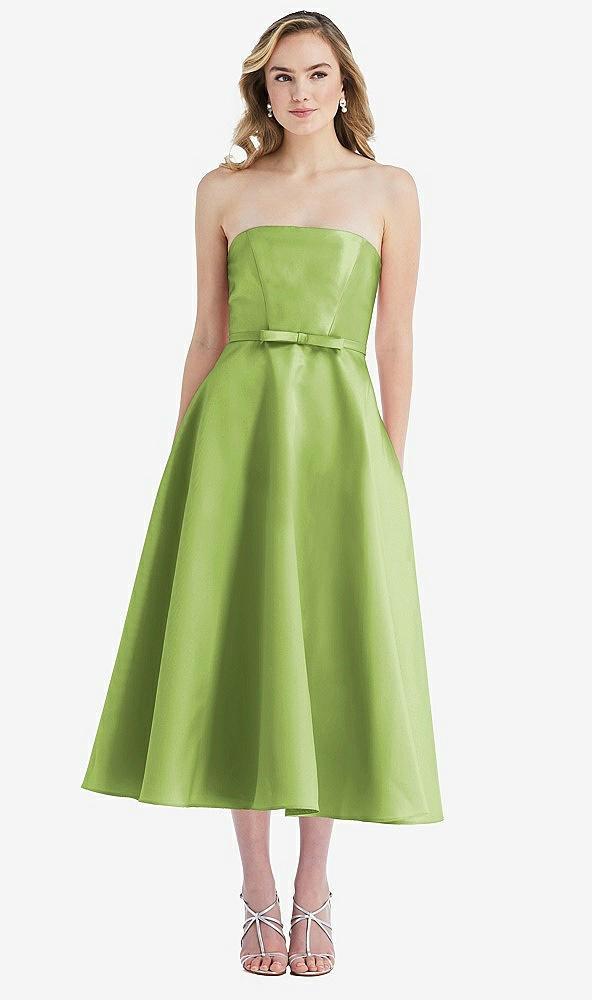 Front View - Mojito Strapless Bow-Waist Full Skirt Satin Midi Dress