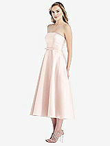 Side View Thumbnail - Blush Strapless Bow-Waist Full Skirt Satin Midi Dress