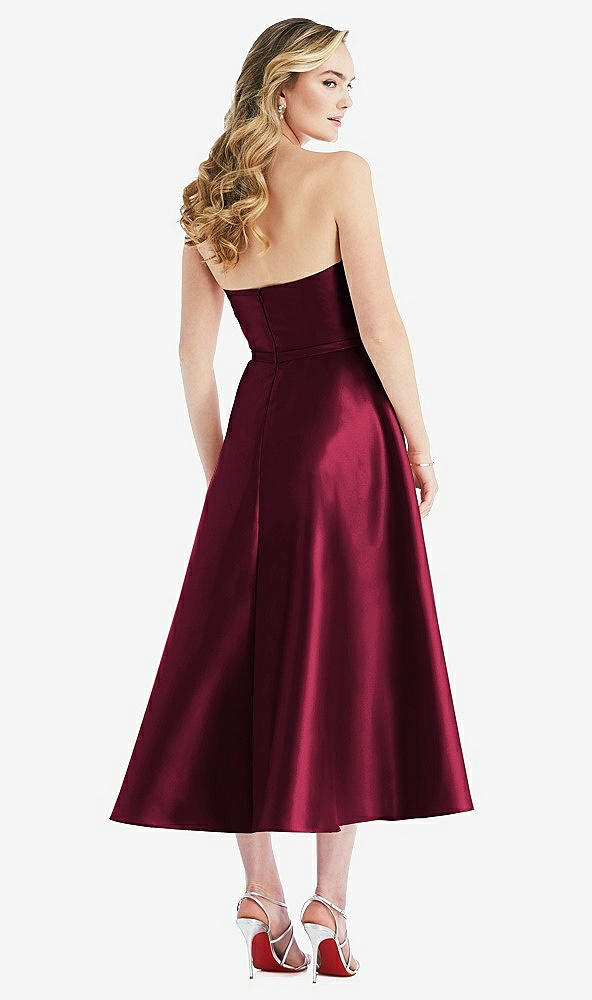 Back View - Cabernet Strapless Bow-Waist Full Skirt Satin Midi Dress