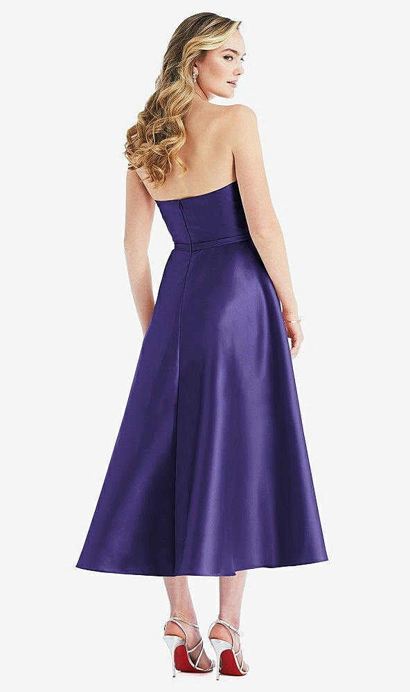 Back View - Grape Strapless Bow-Waist Full Skirt Satin Midi Dress