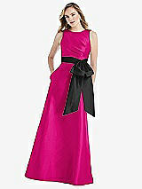 Front View Thumbnail - Think Pink & Black High-Neck Bow-Waist Maxi Dress with Pockets