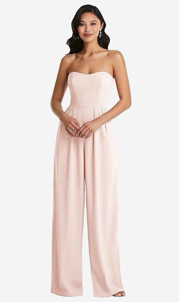 Front View - Blush Strapless Pleated Front Jumpsuit with Pockets