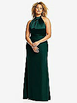 Front View Thumbnail - Evergreen & Evergreen High-Neck Open-Back Maxi Dress with Scarf Tie