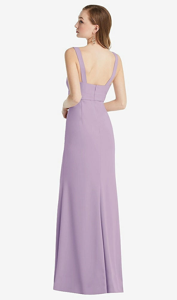 Back View - Pale Purple Wide Strap Notch Empire Waist Dress with Front Slit